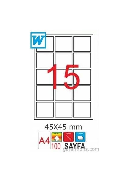 2033 Laser A4 Sayfa Etiketi 45X45MM (100 Lü Paket)