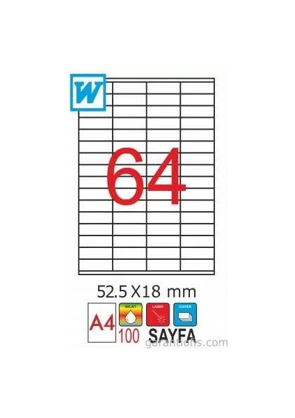 2081 Laser A4 Sayfa Etiketi 52,5X18MM (100 Lü Paket)