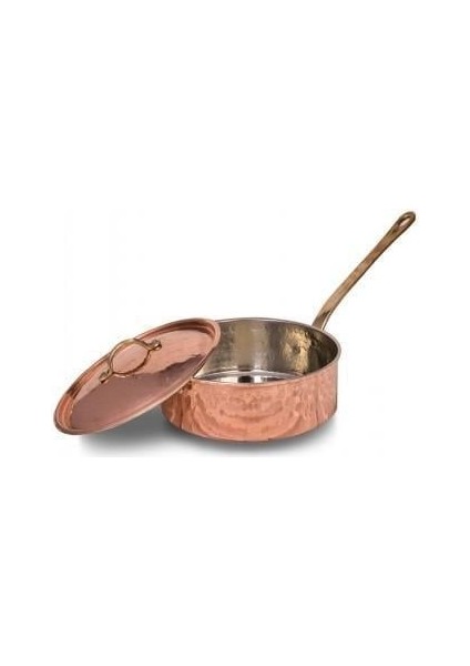 Karnıyarık Tencere Tek Kulp 36 cm El Dövme Kırmızı Bakır Tencere