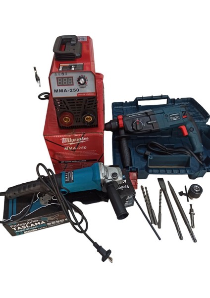 6 Watt Üçlü Set Çanta Kaynak Taş Motoru Delici Kırıcı Matkap 8 Volt Darbeli Anahtarlı 2 Yıl Aküsüz