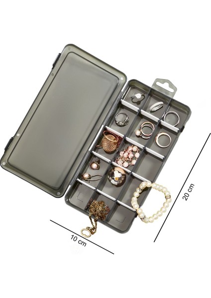 2'li 15 Bölmeli Siyah Takı Kutusu, Ayarlanabilir ve Şeffaf Tasarım