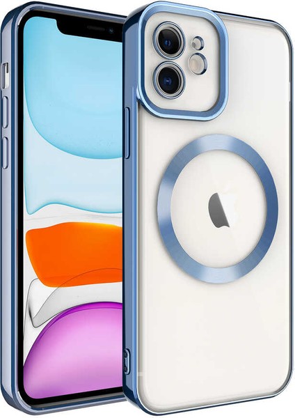 iPhone 11 Kılıf Magsafe Wireless Şarj Özellikli Tstk Setro Silikon-Mavi