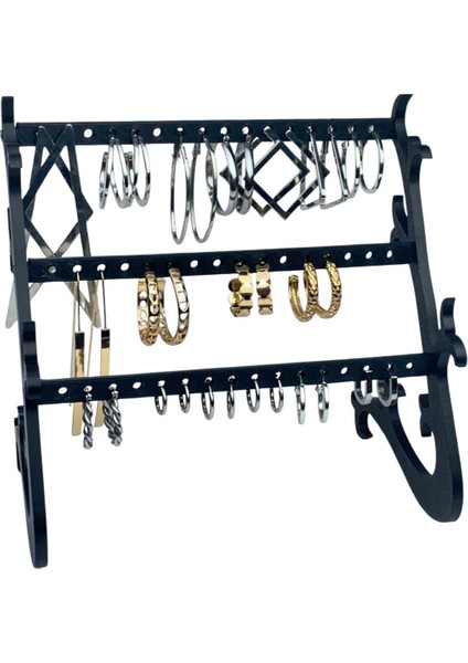 3 Katlı Takı Düzeni, Siyah, Küpe ve Kolye Askısı, Şık ve Pratik Kullanım fiyatları