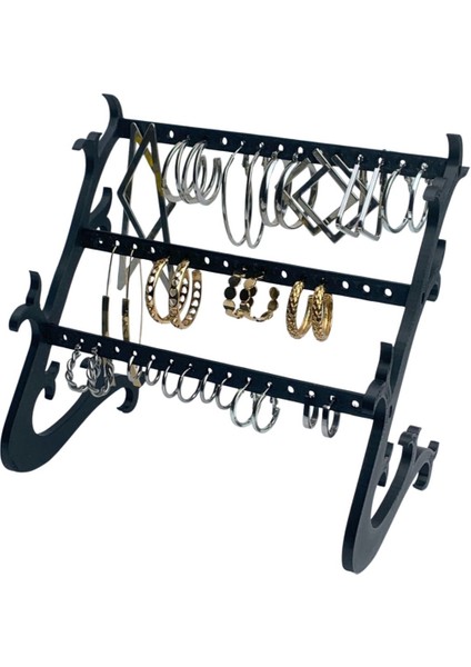 3 Katlı Takı Düzeni, Siyah, Küpe ve Kolye Askısı, Şık ve Pratik Kullanım modelleri