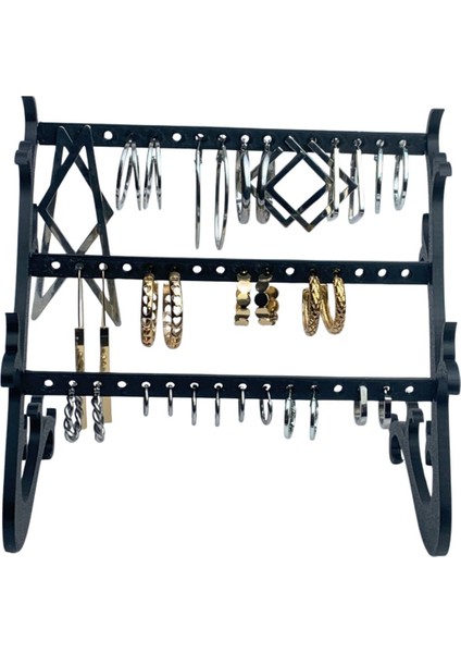 3 Katlı Takı Düzeni, Siyah, Küpe ve Kolye Askısı, Şık ve Pratik Kullanım fırsatları