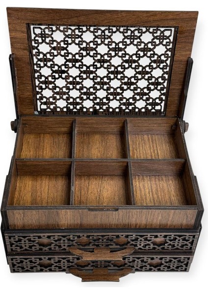 Ahşap 3 Çekmeceli Takı Kutusu, Organizer, Düzenleyici, Kahverengi, 19x25x15 cm