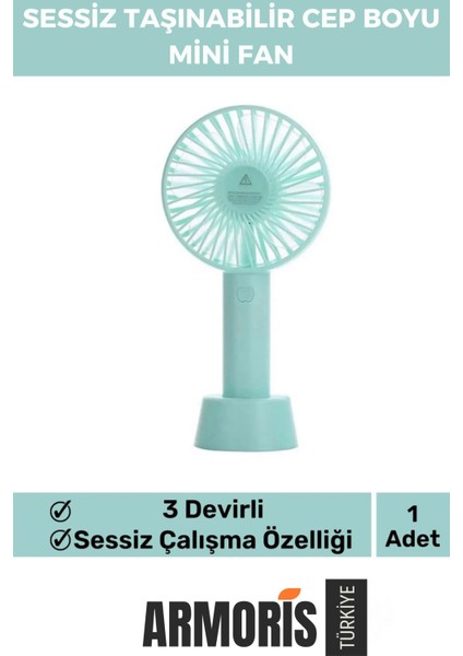 Mavi Mini USB Şarjlı 3 Kademe Sessiz Taşınabilir Vantilatör