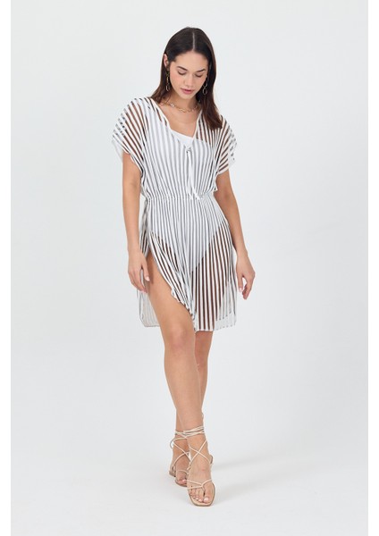 Bysen Luna Siyah / Beyaz Çizgi Tül Detaylı Plaj Elbisesi fırsatları