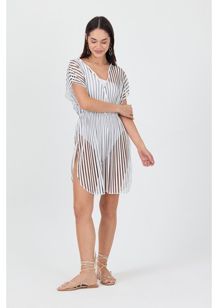 Bysen Luna Siyah / Beyaz Çizgi Tül Detaylı Plaj Elbisesi indirimleri