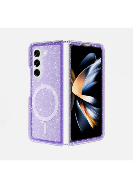 Samsung Galaxy Z Fold 6 Uyumlu Magsafe Şarj Özellikli Parlayan Simli Saydam Renkli Kapak Kılıf