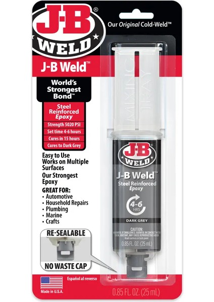 J-B Weld™ Şırınga - 25 ml Çok Yüzeyli Hızlı Süper Güçlü Epoksi Yapıştırıcı