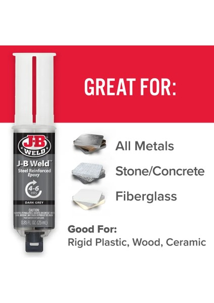 J-B Weld™ Şırınga - 25 ml Çok Yüzeyli Hızlı Süper Güçlü Epoksi Yapıştırıcı
