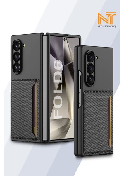 Samsung Galaxy Z Fold 6 Uyumlu Karbonfiber Arka Yüzey Kartlıklı Z-Kart Kıpta Sert Kapak