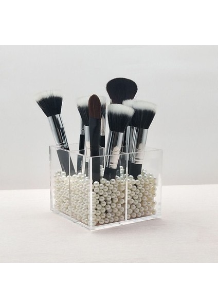 Şeffaf 4 Bölmeli Kare Organizer, 11cm x 11cm, akrilik, beyaz, düzenli saklama çözümü