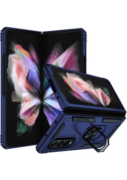 Samsung Galaxy Z Fold 3 Uyumlu Zırh Tasarım Yüzüklü Standlı Silikon Kılıf