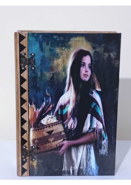 Renkli ahşap dekoratif kutu, takı ve aksesuarlar için şık 35x24x8,5 cm