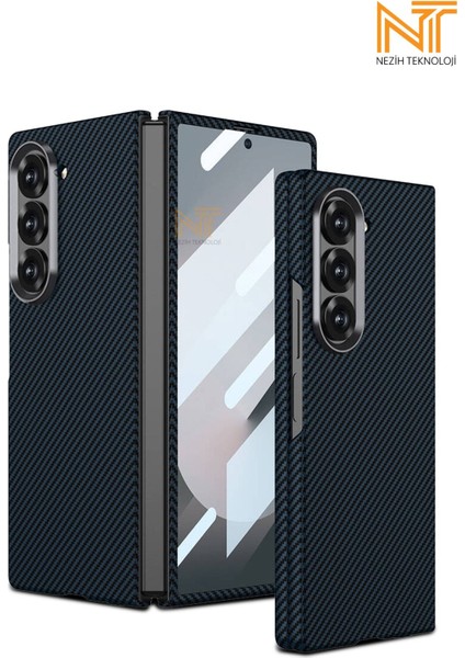 Samsung Galaxy Z Fold 6 Uyumlu Kamera Korumalı Karbon Fiber Dizayn Koruyucu Lüks Kapak Kılıf