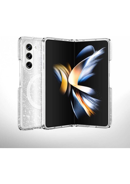 Samsung Galaxy Z Fold 6 Uyumlu Magsafe Şarj Özellikli Parlayan Simli Saydam Renkli Kapak Kılıf