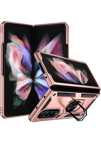 Samsung Galaxy Z Fold 3 Uyumlu Zırh Tasarım Yüzüklü Standlı Silikon Kılıf