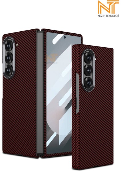 Samsung Galaxy Z Fold 6 Uyumlu Kamera Korumalı Karbon Fiber Dizayn Koruyucu Lüks Kapak Kılıf