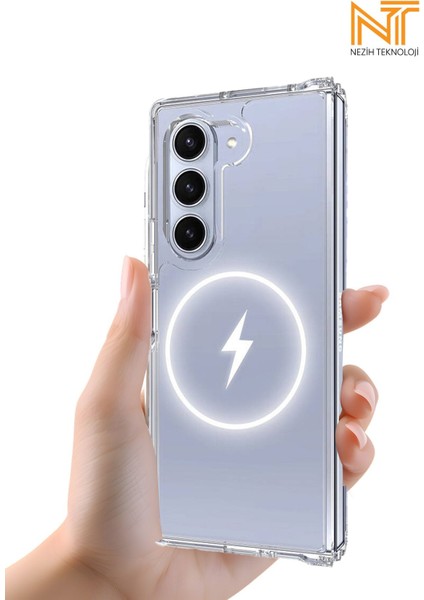 Samsung Galaxy Z Fold 6 Uyumlu Magsafe Şarj Destekli Şeffaf Sert Ultra Koruyucu Kapak Kılıf