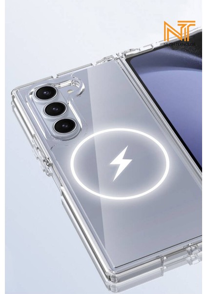 Samsung Galaxy Z Fold 6 Uyumlu Magsafe Şarj Destekli Şeffaf Sert Ultra Koruyucu Kapak Kılıf