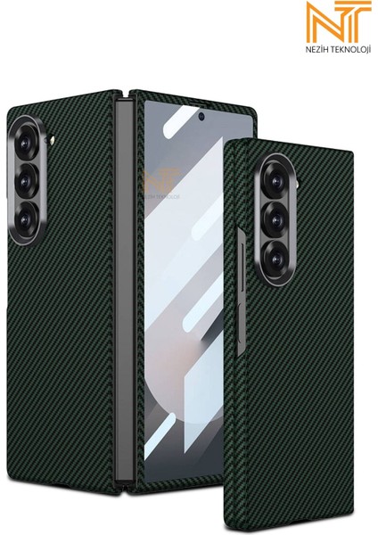 Samsung Galaxy Z Fold 6 Uyumlu Kamera Korumalı Karbon Fiber Dizayn Koruyucu Lüks Kapak Kılıf