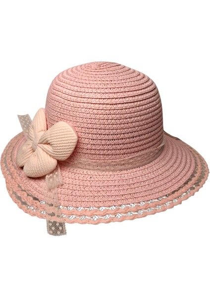 Spteks Kitti 2-6 Yaş Kız Çocuk Açık Pembe Renk Fiyonk Figürlü Hasır Yazlık Şapka modelleri