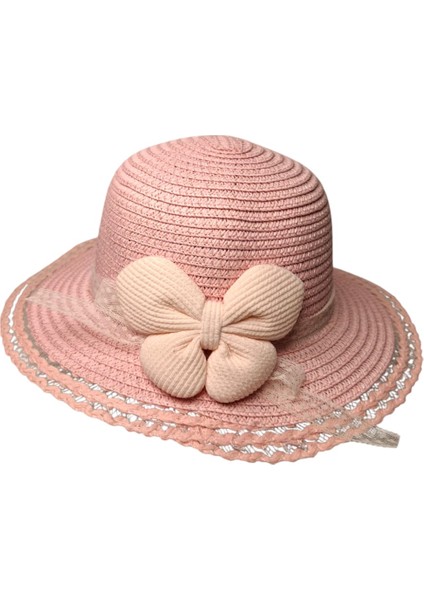 Spteks Kitti 2-6 Yaş Kız Çocuk Açık Pembe Renk Fiyonk Figürlü Hasır Yazlık Şapka fırsatları