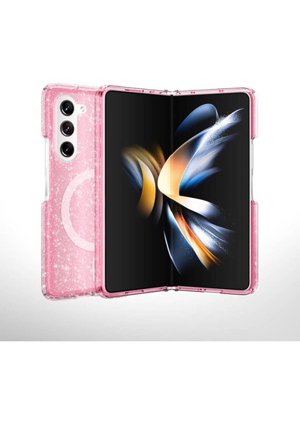 Samsung Galaxy Z Fold 6 Uyumlu Magsafe Şarj Özellikli Parlayan Simli Saydam Renkli Kapak Kılıf