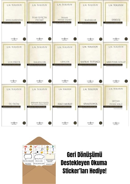 L. N. Tolstoy Kitapları 15 Kitaplık Set + Okuma Sticker'ları