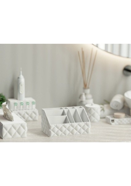 Beyaz şık dekoratif makyaj ve takı düzenleyici, pratik saklama çözümü