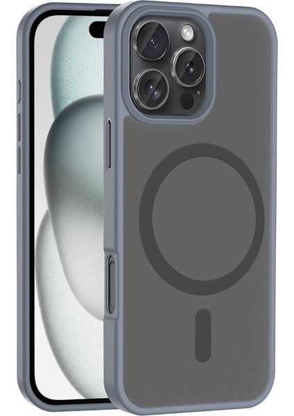 iPhone 16 Pro Max Kılıf Magsafe Şarj Özellikli Mat Arka Yüzey Tstk Sio Kapak-Gri