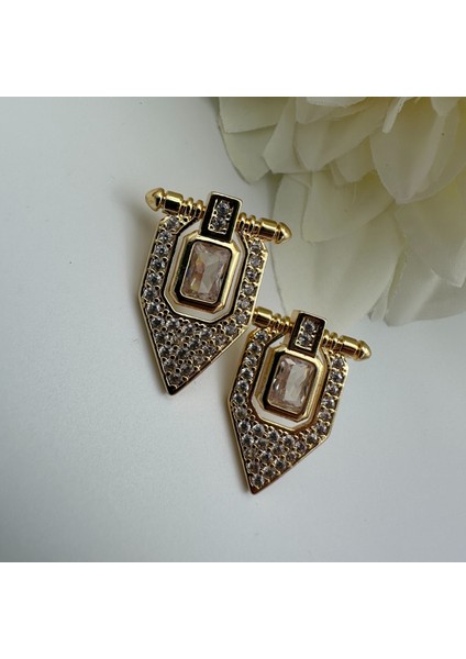 Gold Serenay Küpe Taşlı Küpe Modeli - Paslanmaz Çelik 316L