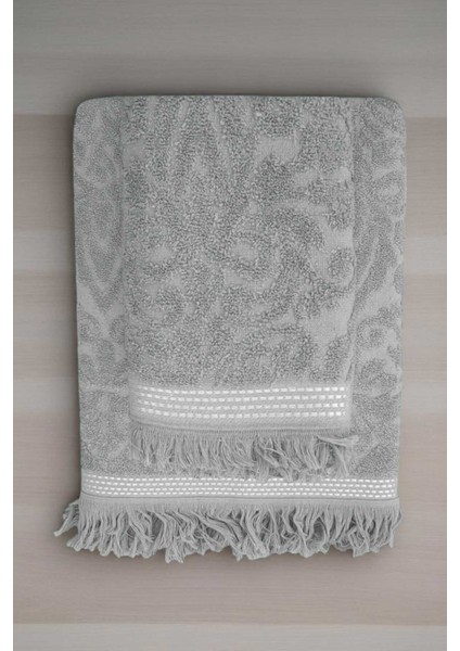 2 Parça Jakarlı Banyo Havlu Takımı &#37;100 Pamuklu 90X150 cm Arden Gri