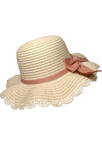 Spteks Kitti 6-12 Yaş Kız Çocuk Krem Renk Fiyonk Figürlü Hasır Yazlık Şapka modelleri