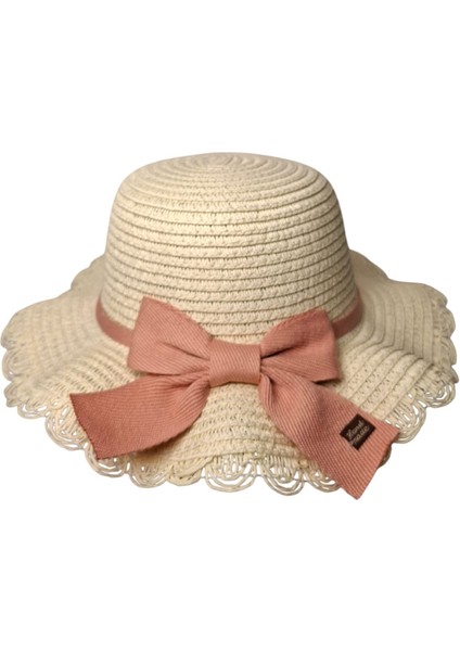 Spteks Kitti 6-12 Yaş Kız Çocuk Krem Renk Fiyonk Figürlü Hasır Yazlık Şapka fırsatları