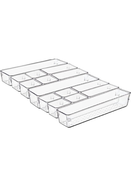 Kombinlenebilir Çekmece Içi Düzenleyici Set 15 Parça Takı ve Makyaj Kutusu Kalem Organizeri