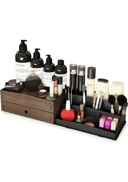 İki Katlı Ahşap Takı ve Kozmetik Organizer, Ceviz Renk, Şık ve Kullanışlı Tasarım fiyatları