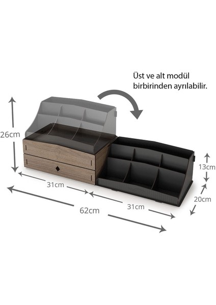 İki Katlı Ahşap Takı ve Kozmetik Organizer, Ceviz Renk, Şık ve Kullanışlı Tasarım indirimleri