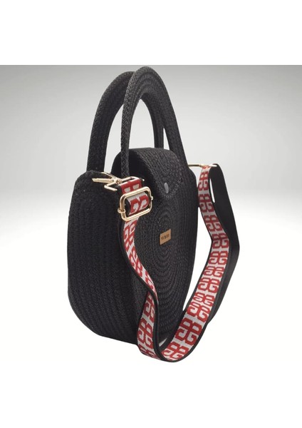 Yazlık Siyah, Kırmızı Dokuma Askılı Yazlık Kadın Çantası 26CM, El ve Omuz Çantası modelleri