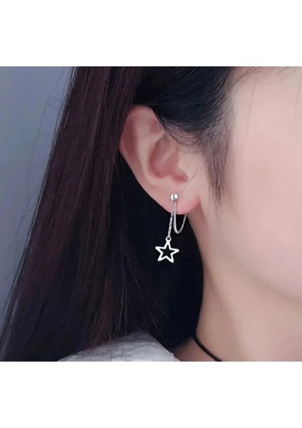 Gümüş Çelik Sallantılı Yıldız Küpe modelleri