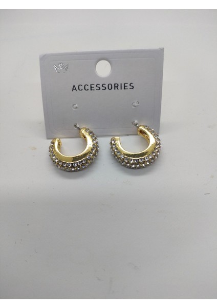 Gold Renk Mini Zirkon Taşlı Yuvarlak Küpe modelleri