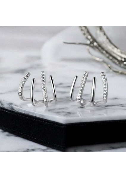 Kadınlar Için Zirkon Taşlı Gümüş Renkli Tasarım Pençe Model Küpe fiyatları