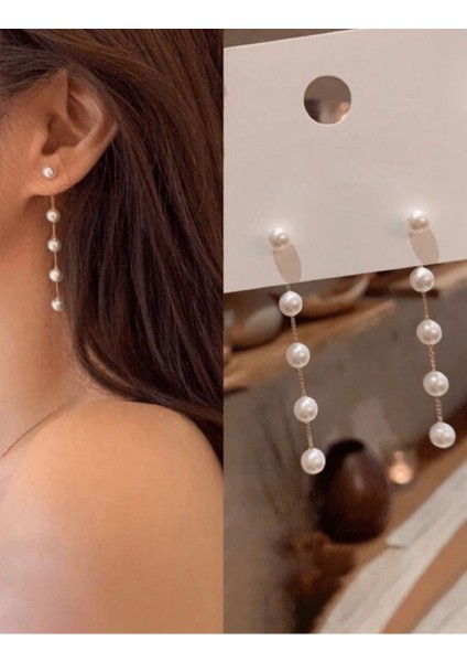 Kadın Trend Inci Detaylı Gold Küpe 9cm