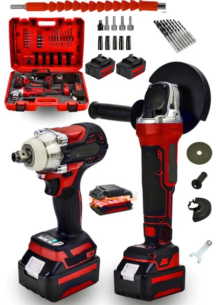 Germany 2'li Set 598VF Şarjlı Taşlama Şarjlı Somun Sıkma Sökme Matkap