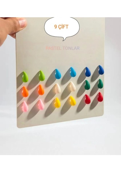 Pastel Tonlarda Küpe Seti 9 Çift