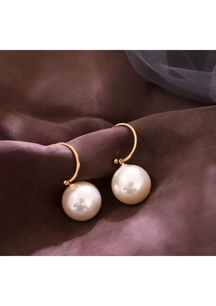 Kadın , Kız Gold Renk Inci Küpe