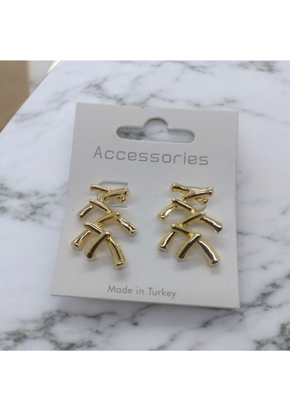 Kadın, Genç Japon Bambu Model Gold Renk Tasarım Küpe fırsatları