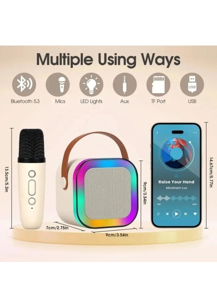 Karaoke Hoparlör Şarjlı Kablosuz Mikrofonlu Yüksek HD Ses Kalitesi Renkli Rgb Işıklı Bluetooth Hoparlör